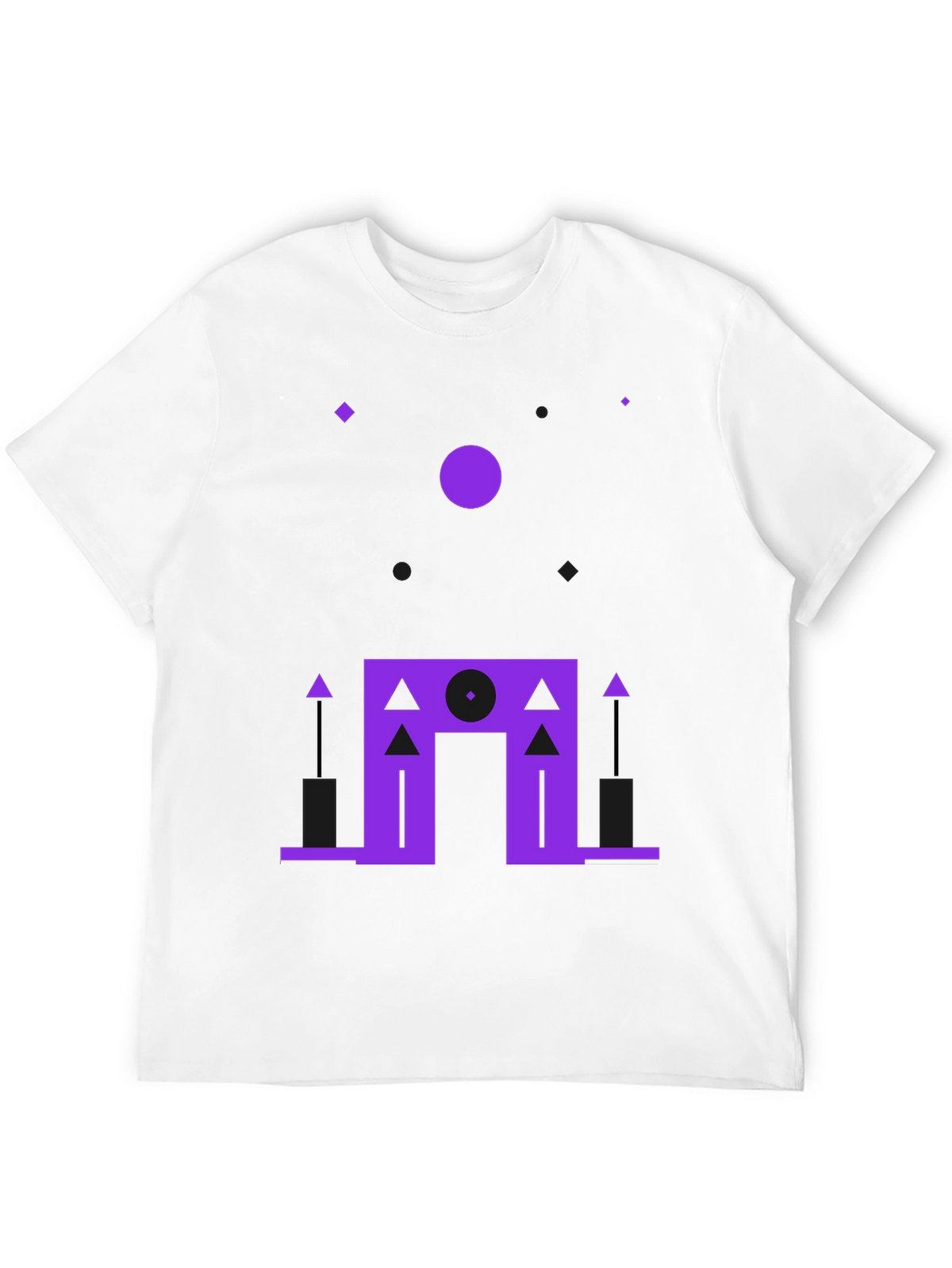 Geometric Purple Design Black T-Shirt