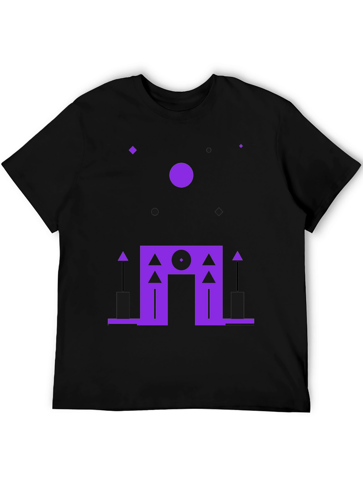 Geometric Purple Design Black T-Shirt