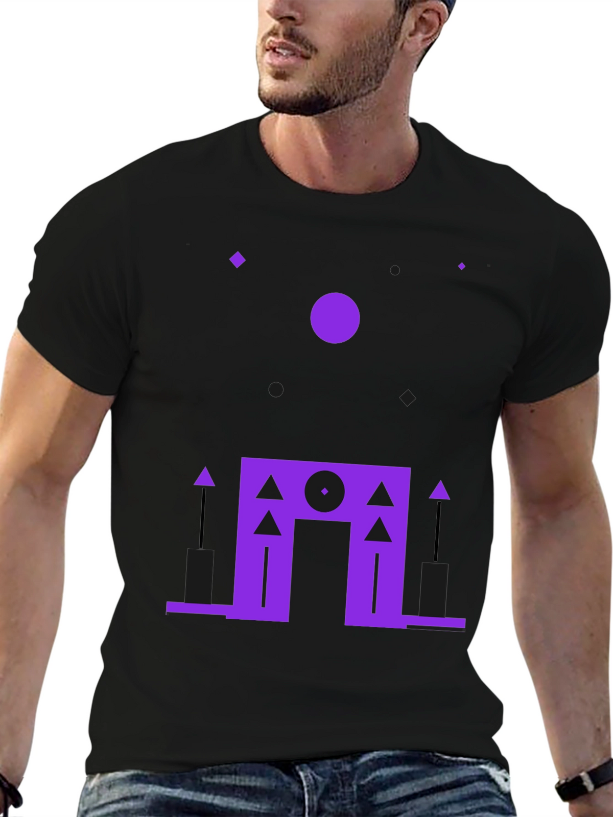 Geometric Purple Design Black T-Shirt