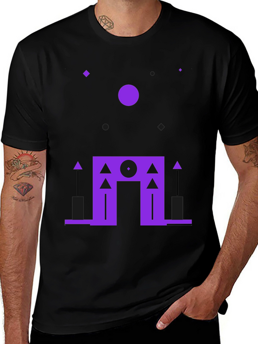 Geometric Purple Design Black T-Shirt