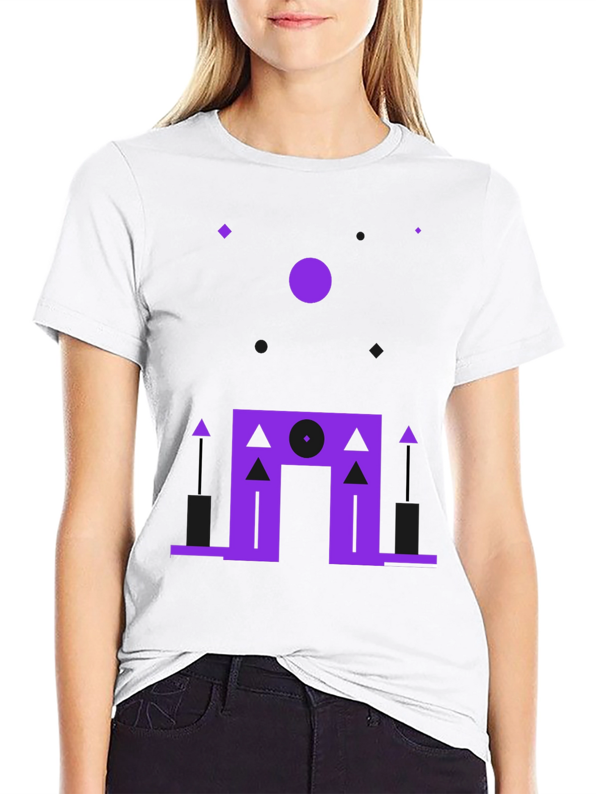 Geometric Purple Design Black T-Shirt