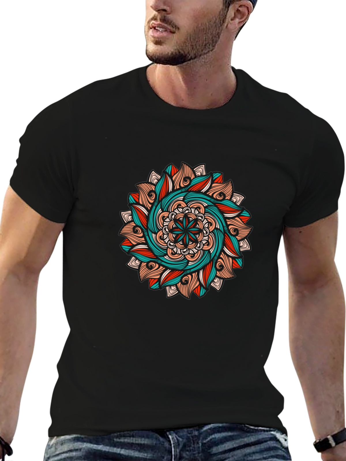 Mandala Graphic Tee - Black Cotton T-Shirt