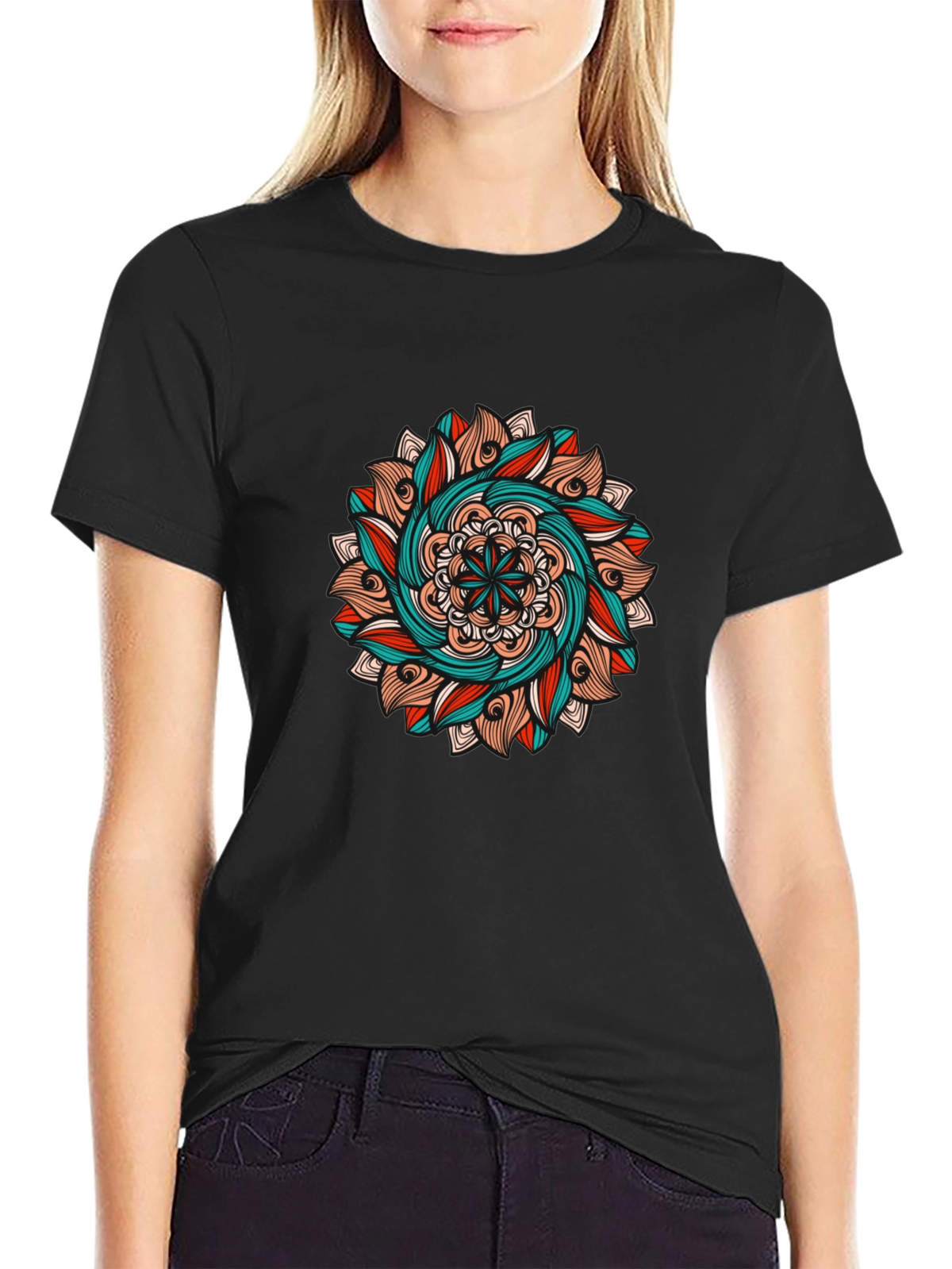 Mandala Graphic Tee - Black Cotton T-Shirt