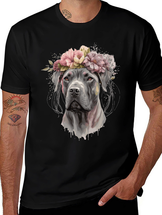 Dog with Flower Crown Black T-Shirt