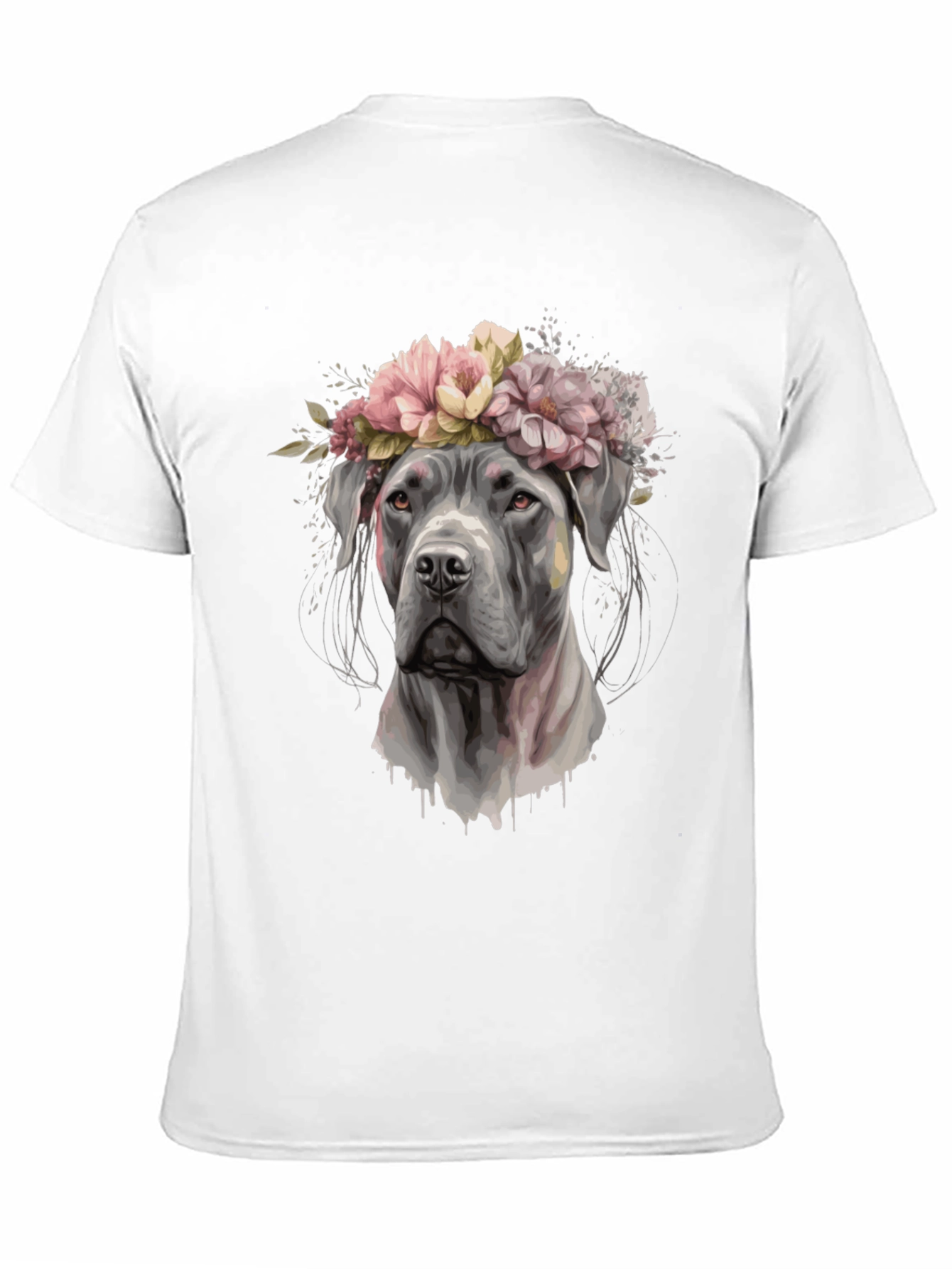 Dog with Flower Crown Black T-Shirt