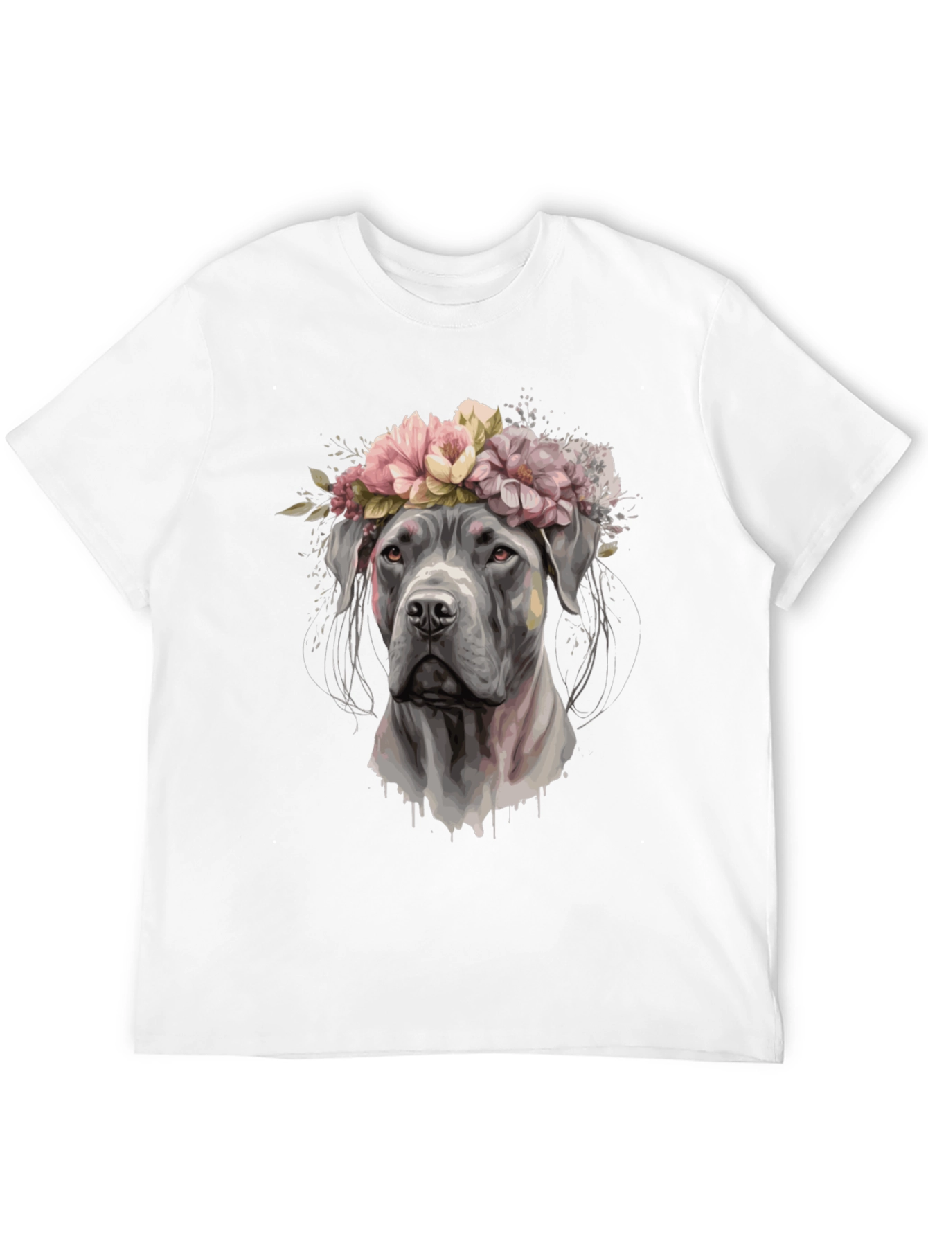 Dog with Flower Crown Black T-Shirt