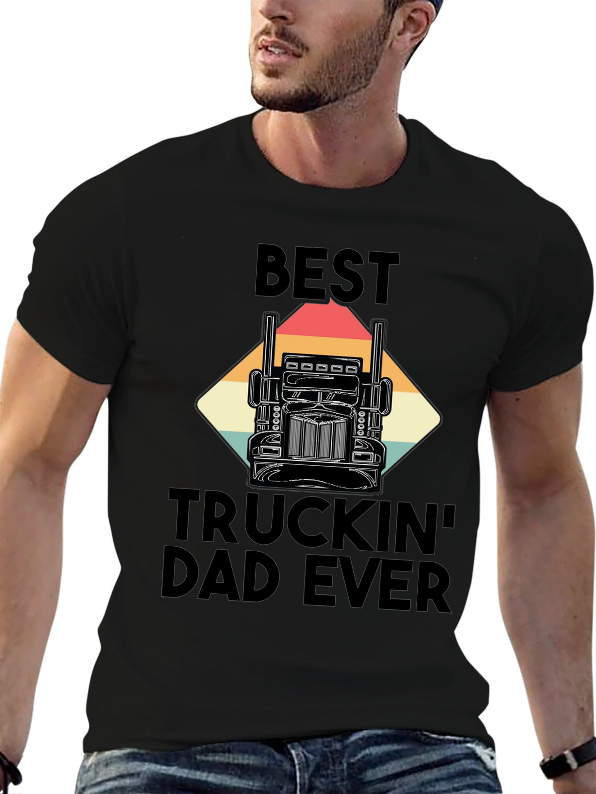 Best Truckin Dad Ever T-Shirt - Black