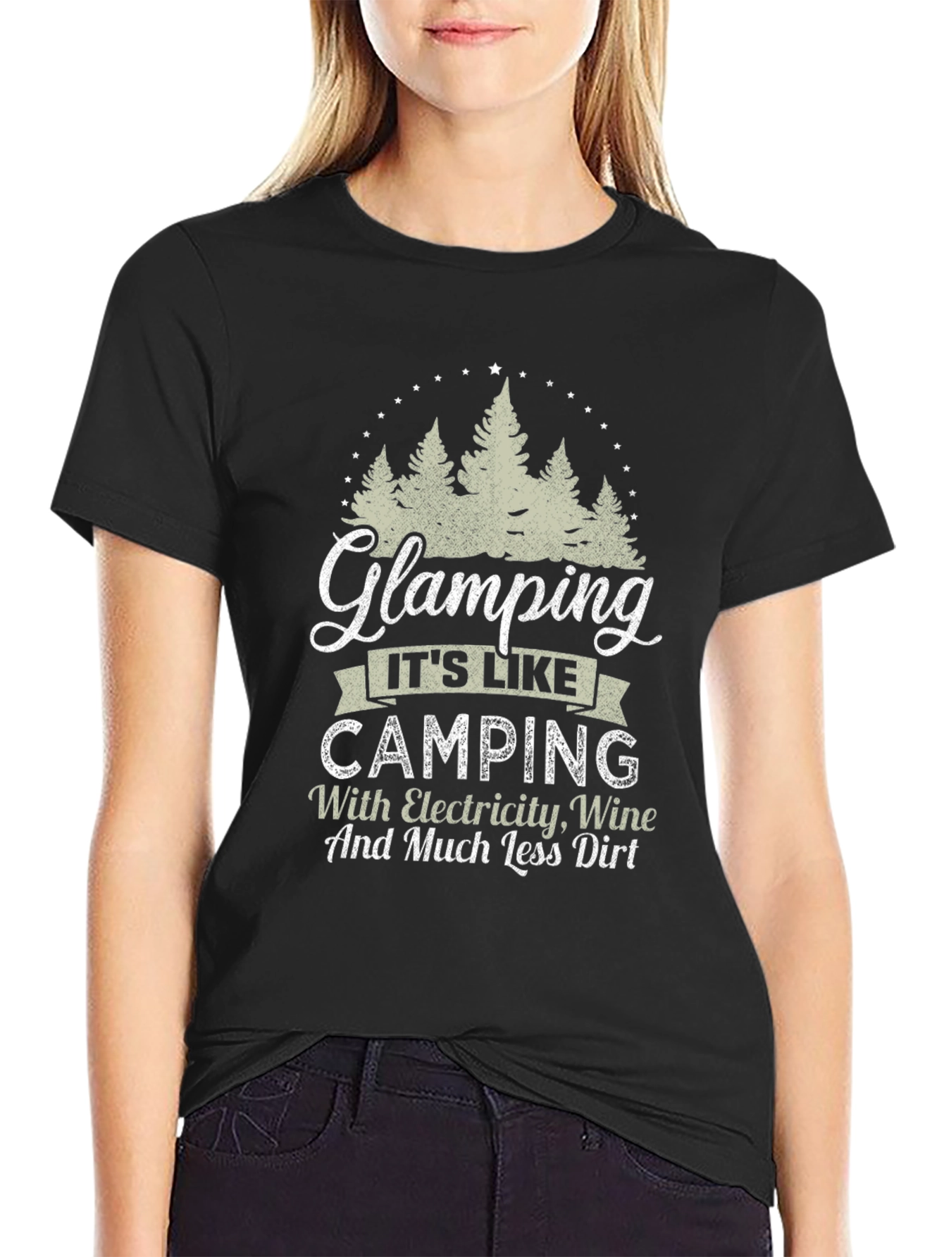 Glamping Camping Electricity Wine T-Shirt