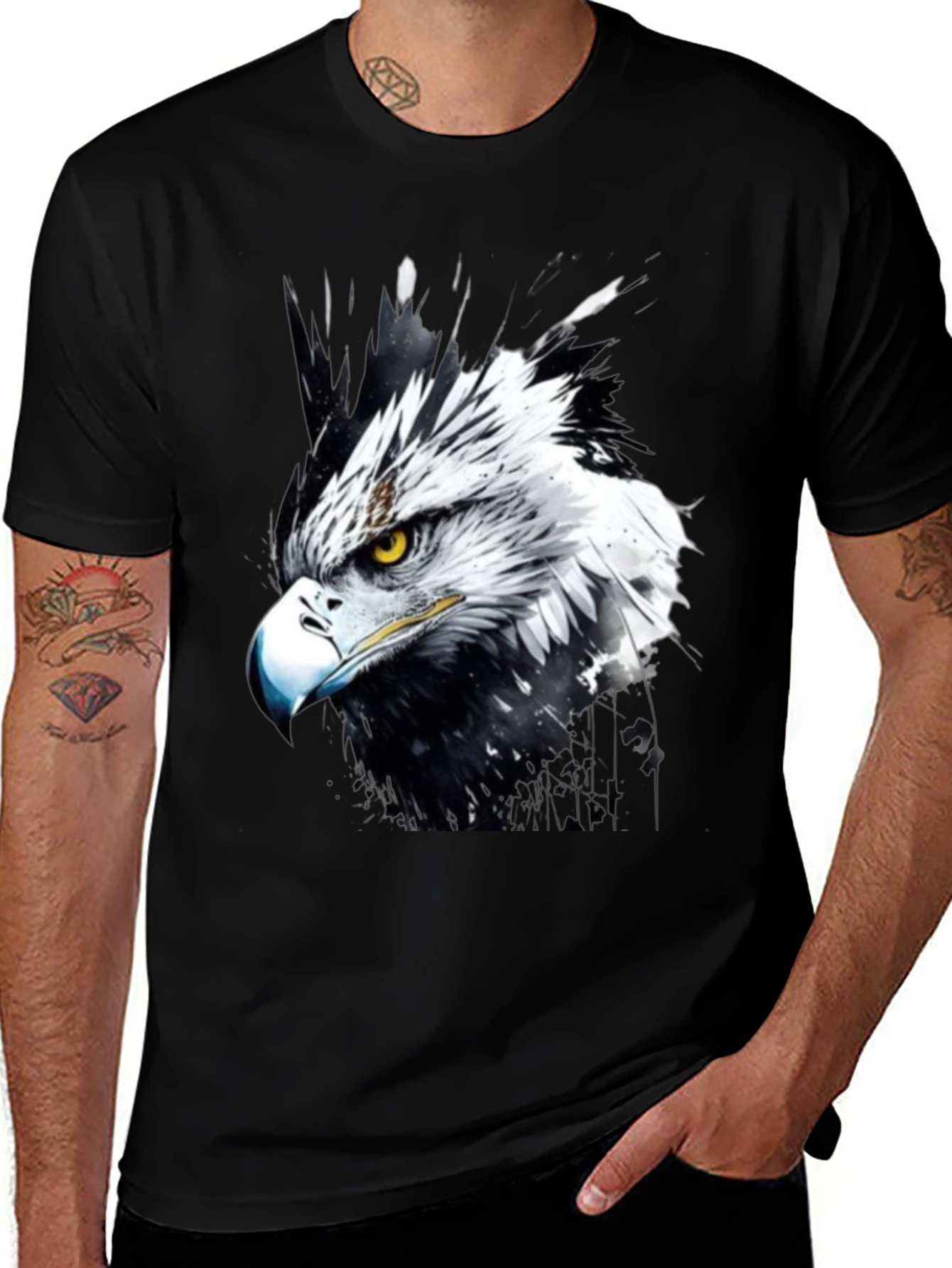 Eagle Art Print Black T-Shirt
