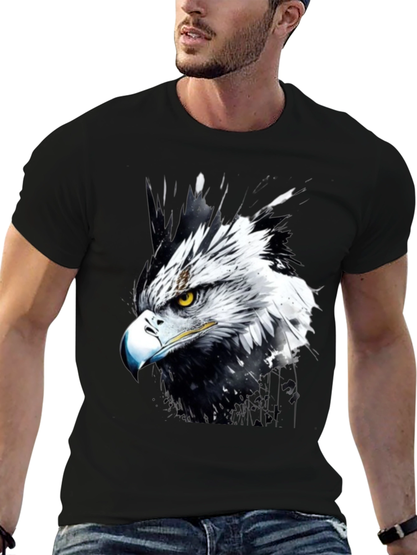 Eagle Art Print Black T-Shirt