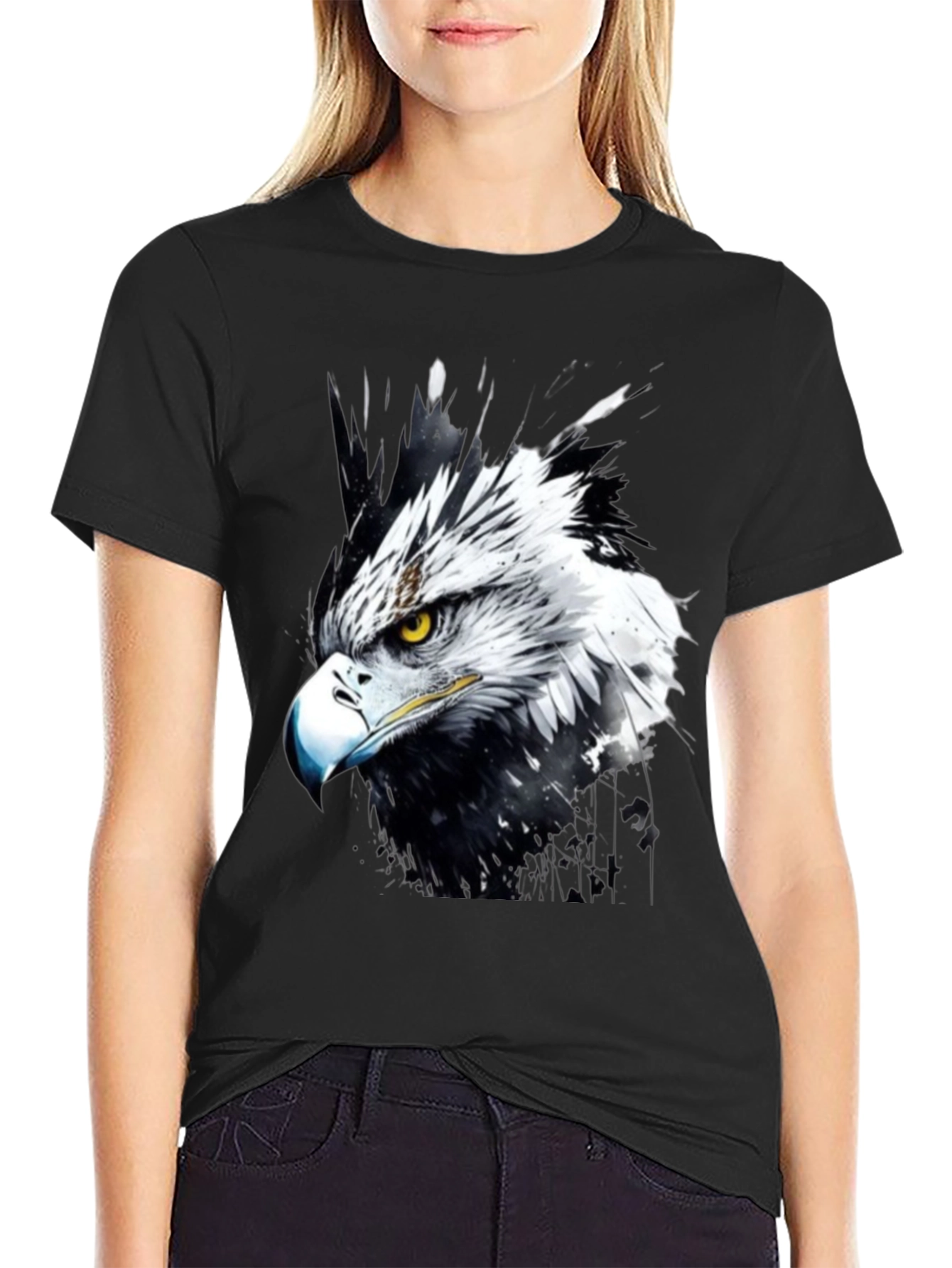 Eagle Art Print Black T-Shirt