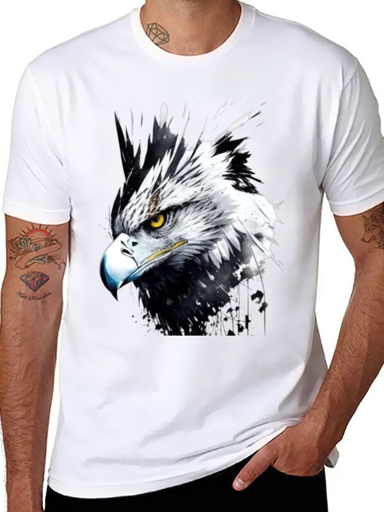 Eagle Art Print Black T-Shirt