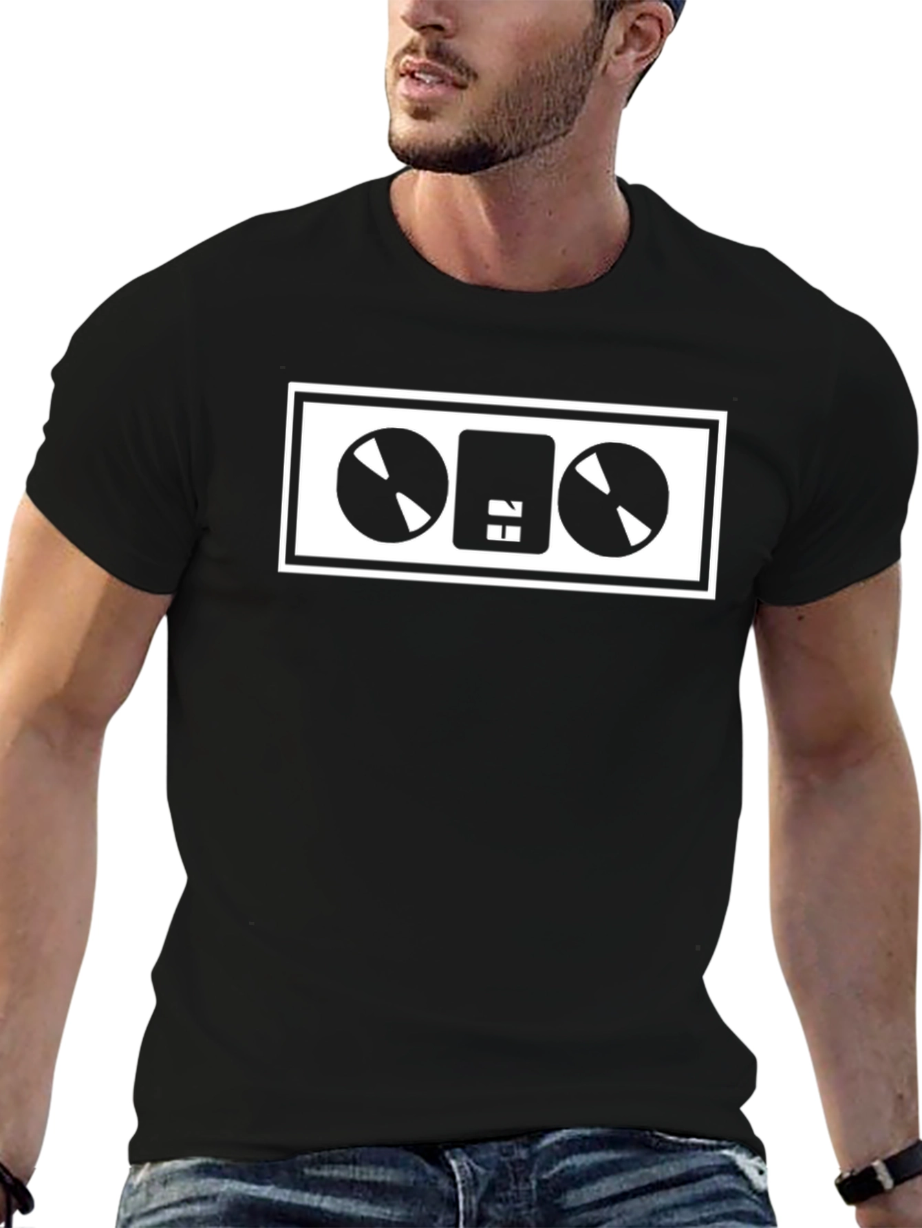 Retro Cassette Tape Graphic Tee - Black Cotton Blend