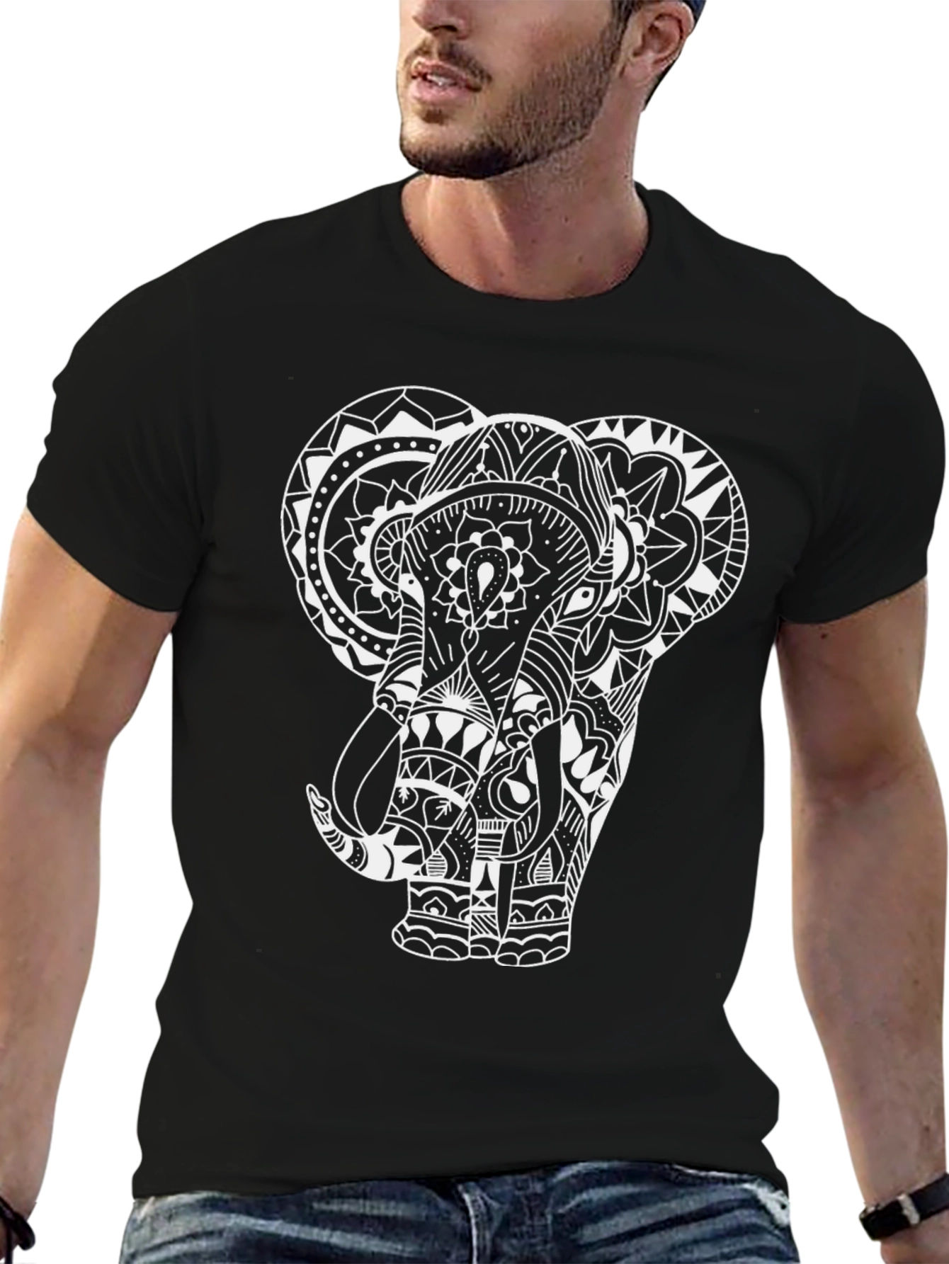 Elephant Mandala Graphic T-Shirt - Black Cotton Tee