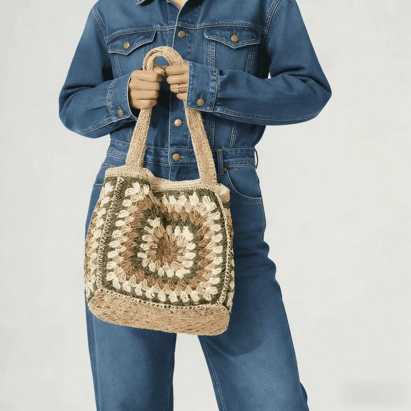 Elegant Handcrafted Straw Tote Bag - Large Capacity Beach Shoulder Bag