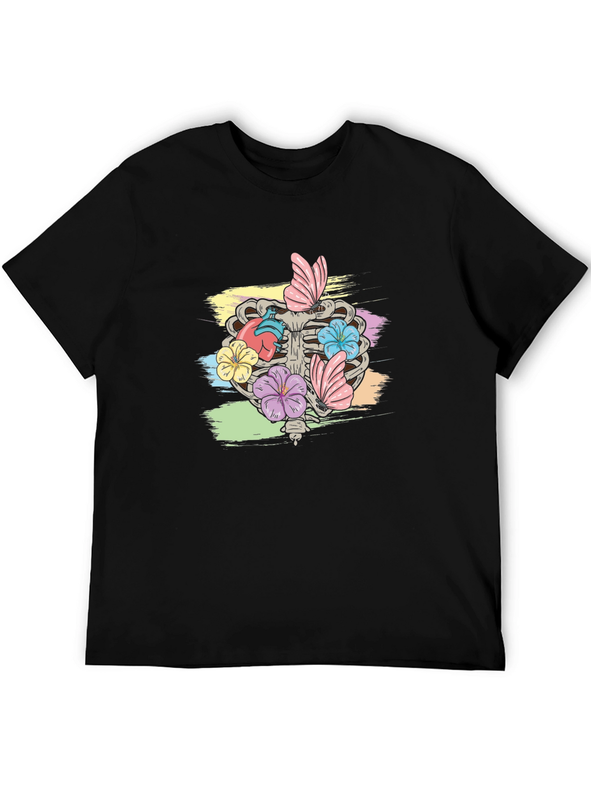 Floral Rib Cage Graphic T-Shirt - Black