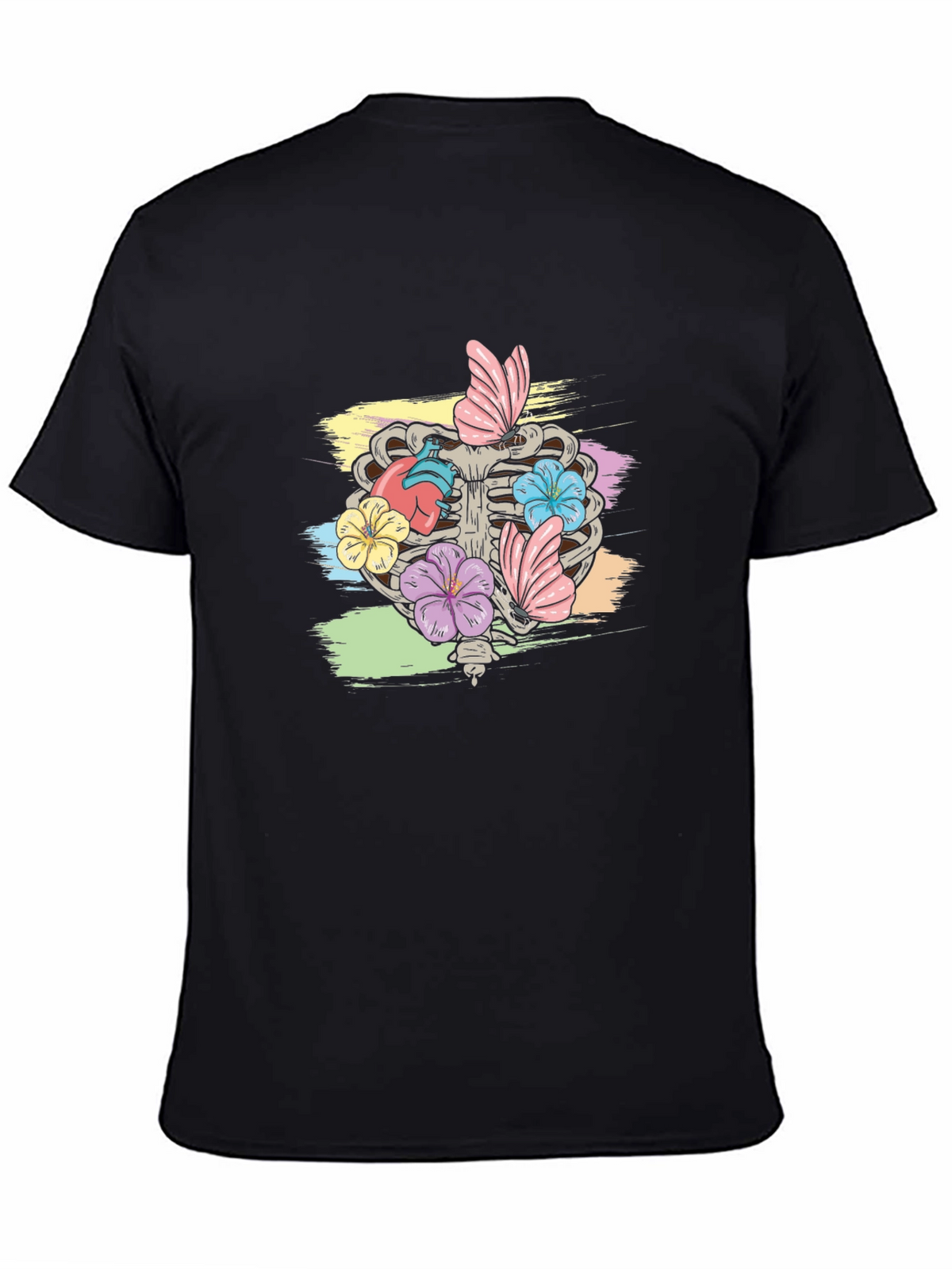 Floral Rib Cage Graphic T-Shirt - Black
