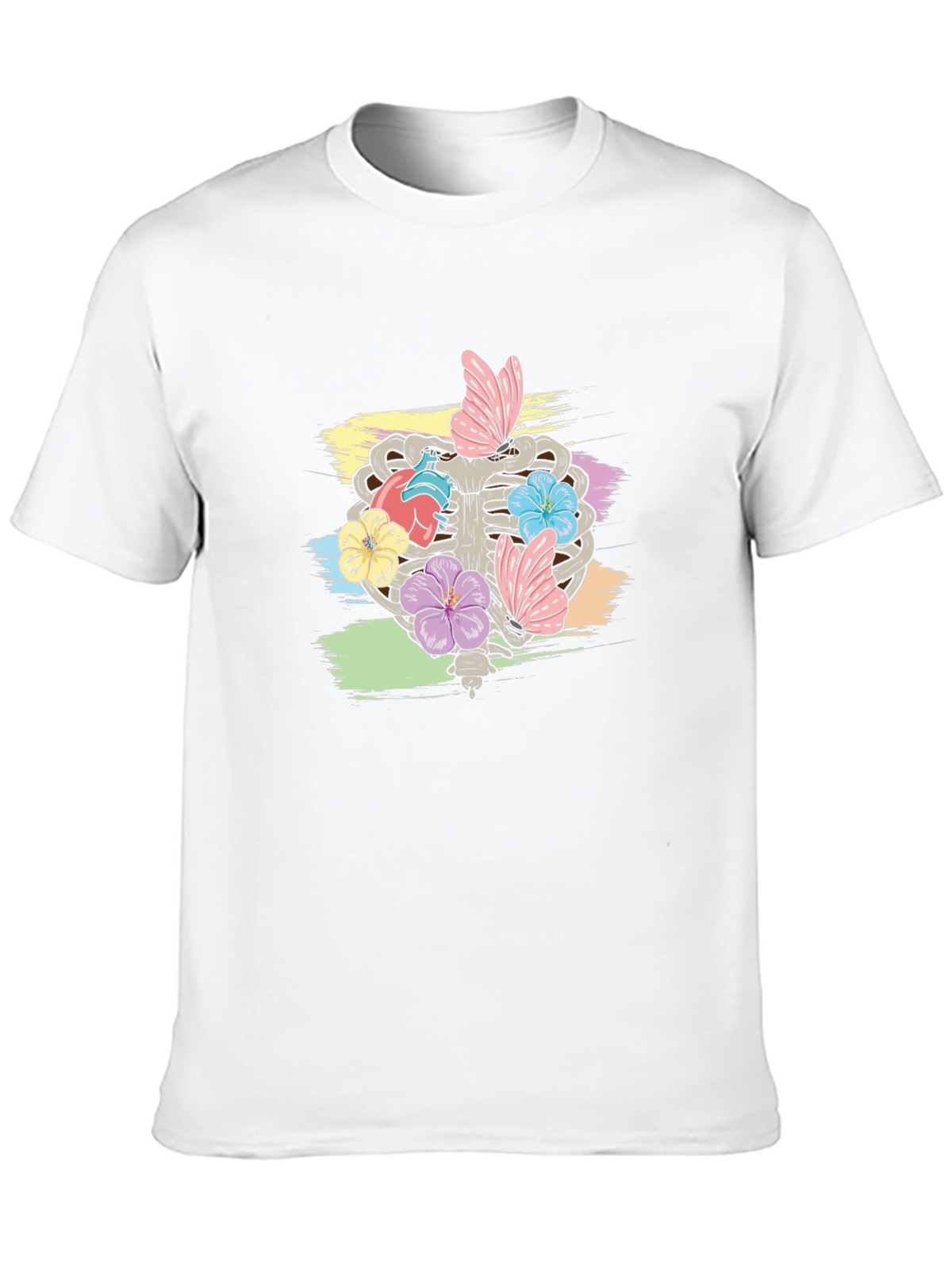Floral Rib Cage Graphic T-Shirt - Black