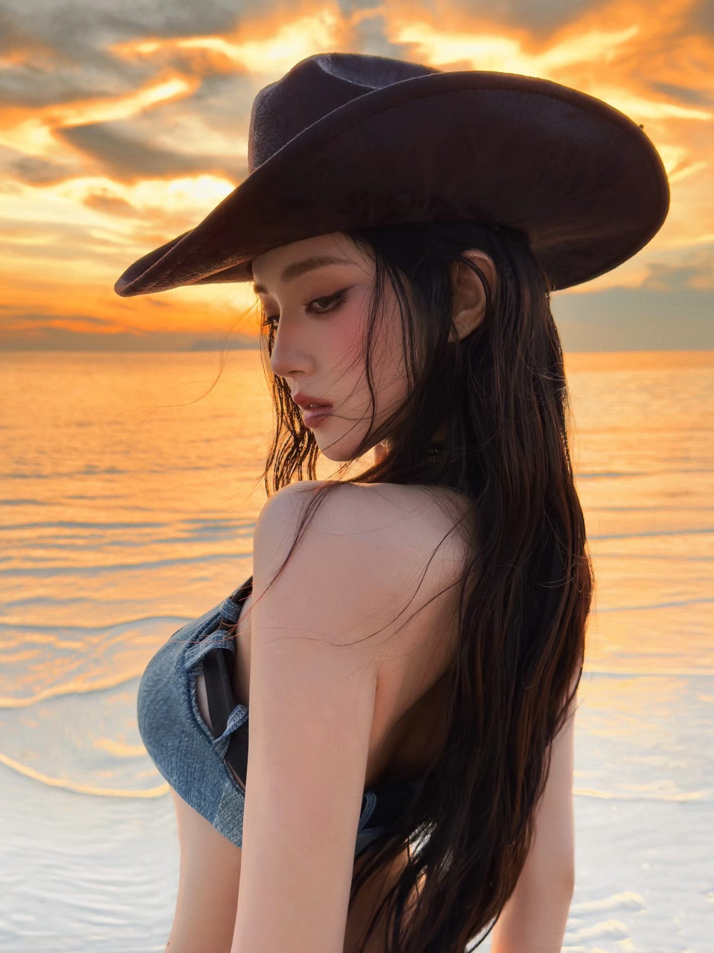 Trendy Western Cowboy Hat with Lace-Up Detail for Men and Women