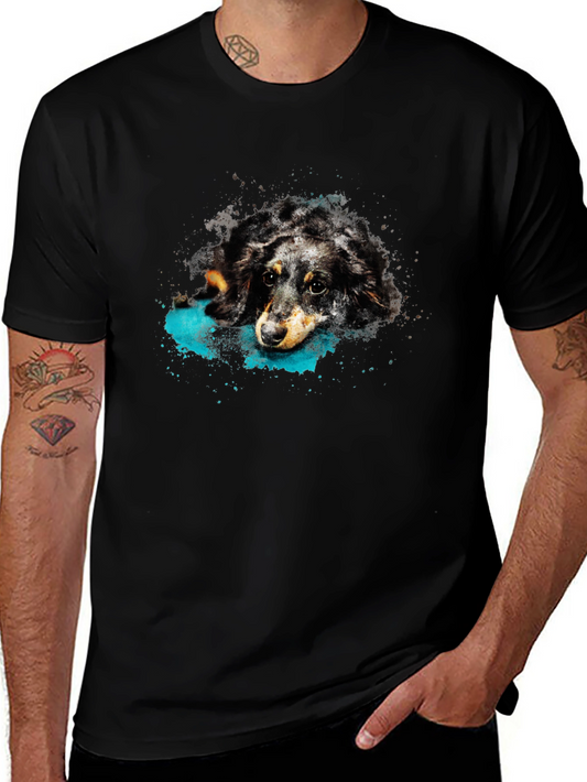 Dachshund Watercolor Mens Black T-Shirt