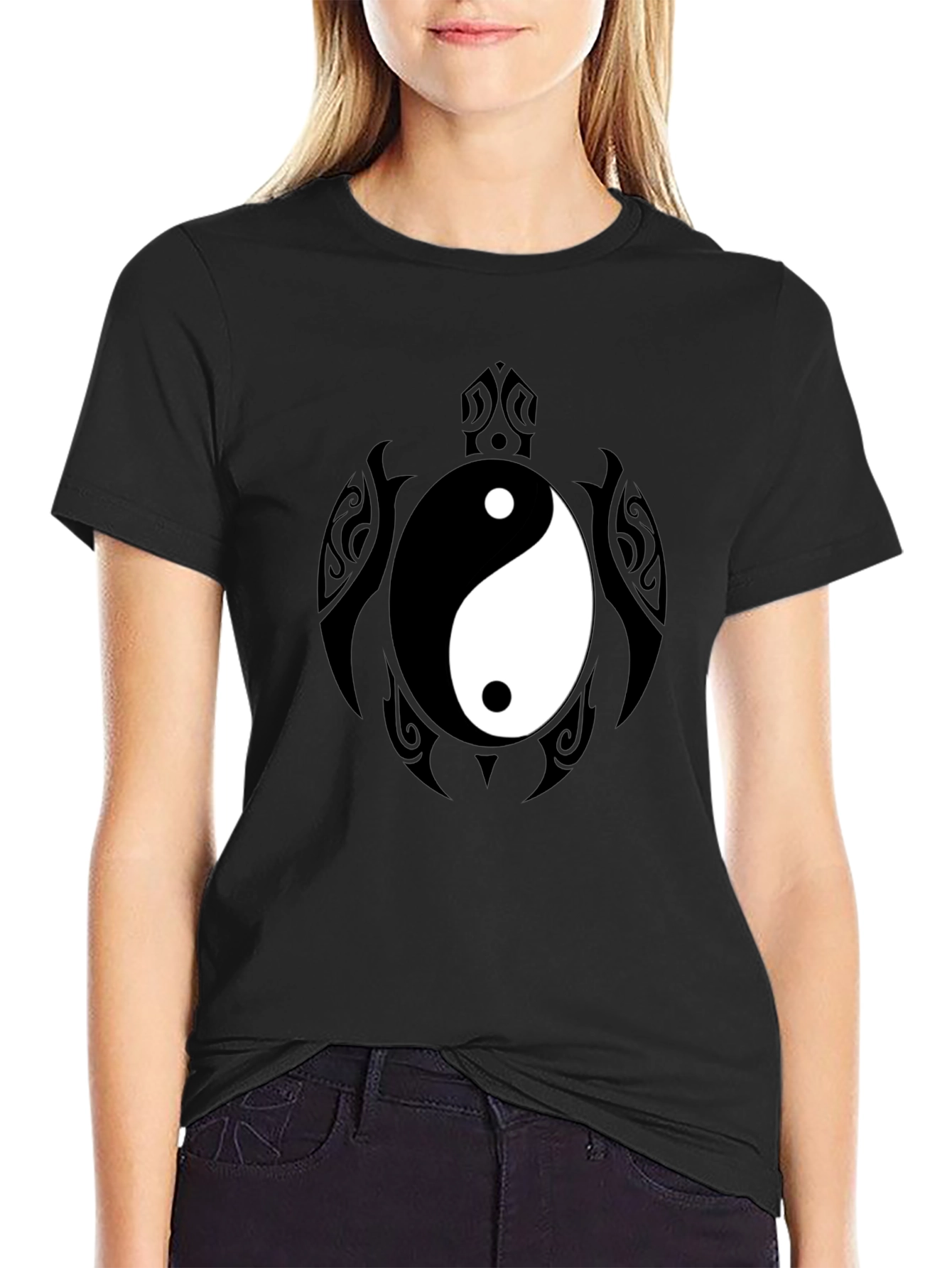 Yin Yang Turtle Graphic Tee - Mens Black T-Shirt