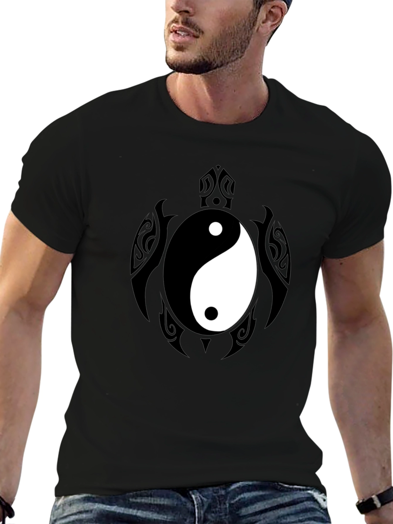 Yin Yang Turtle Graphic Tee - Mens Black T-Shirt