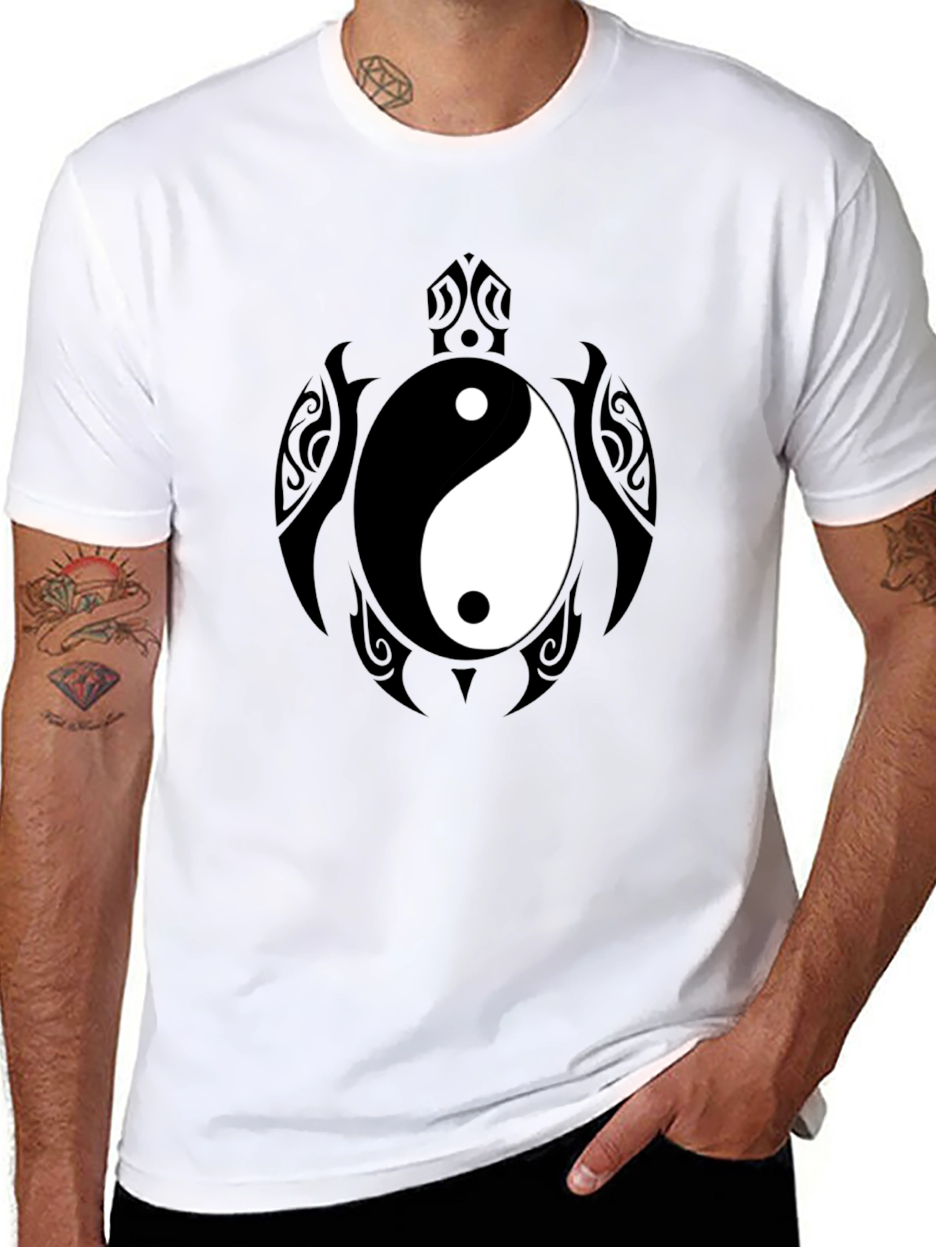 Yin Yang Turtle Graphic Tee - Mens Black T-Shirt