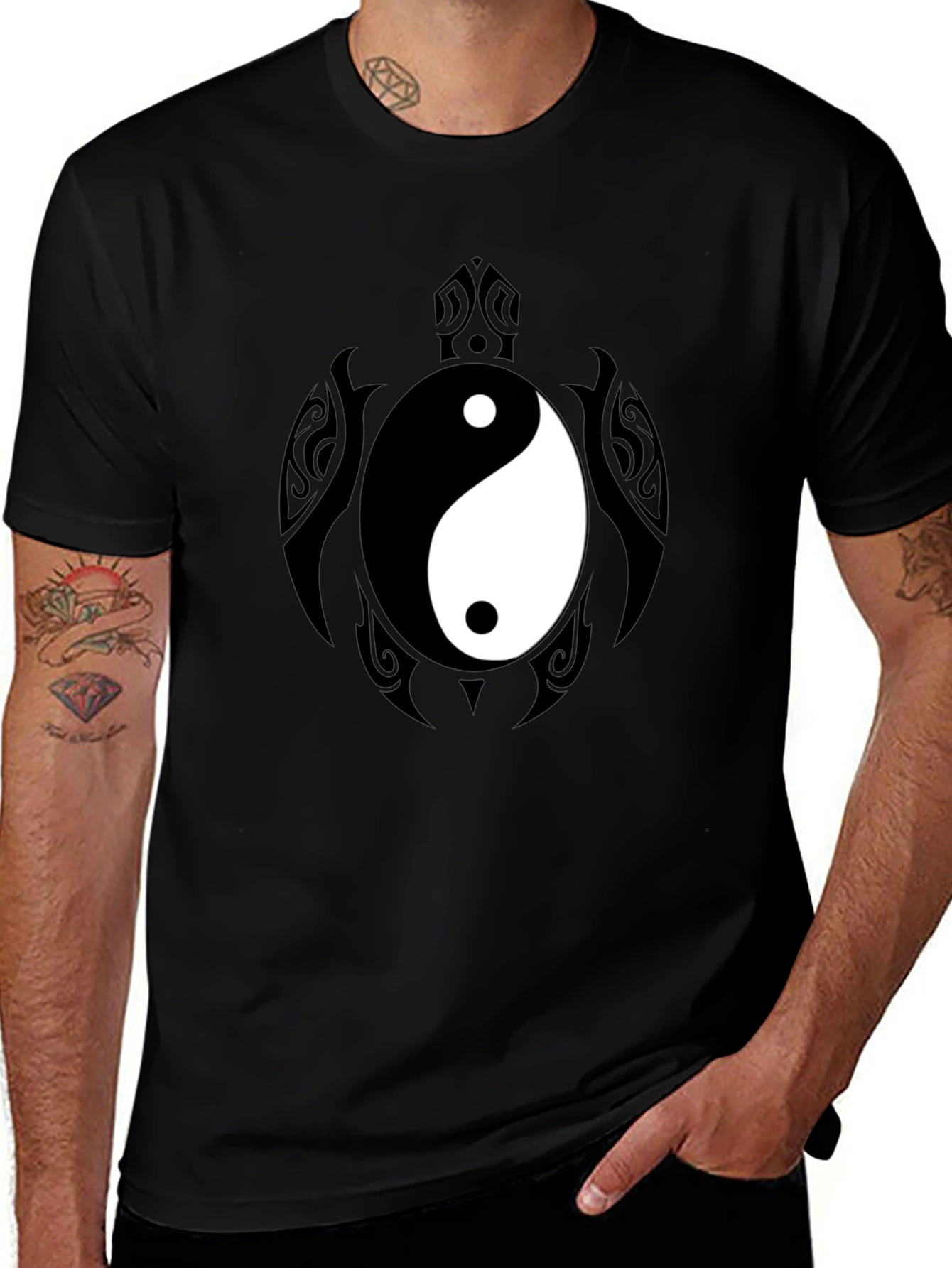 Yin Yang Turtle Graphic Tee - Mens Black T-Shirt