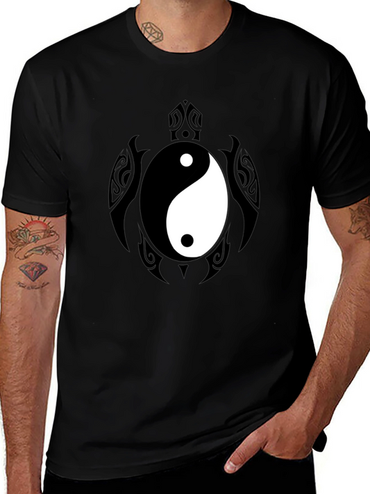 Yin Yang Turtle Graphic Tee - Mens Black T-Shirt