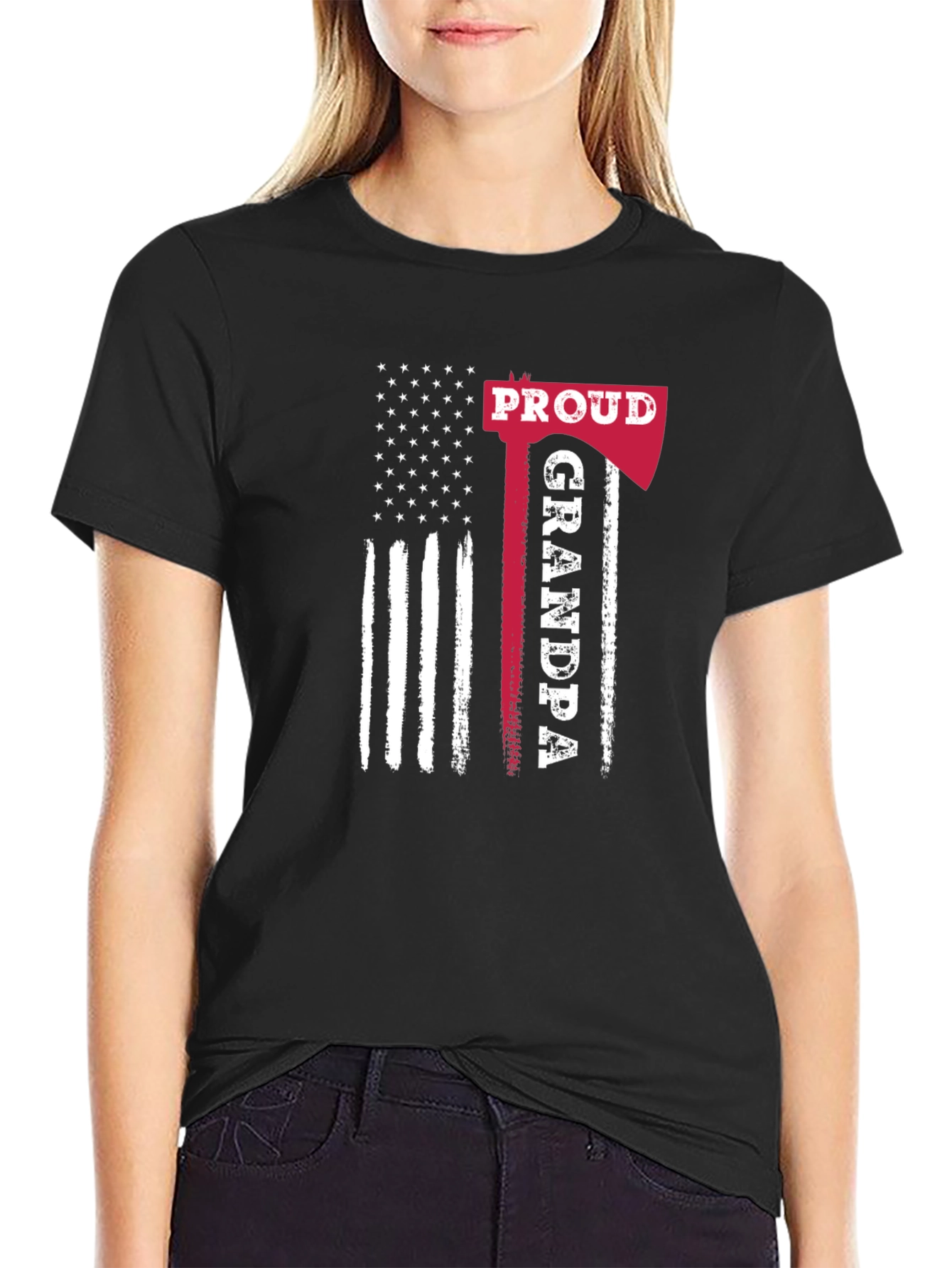 Proud Grandpa Axe American Flag Graphic Tee
