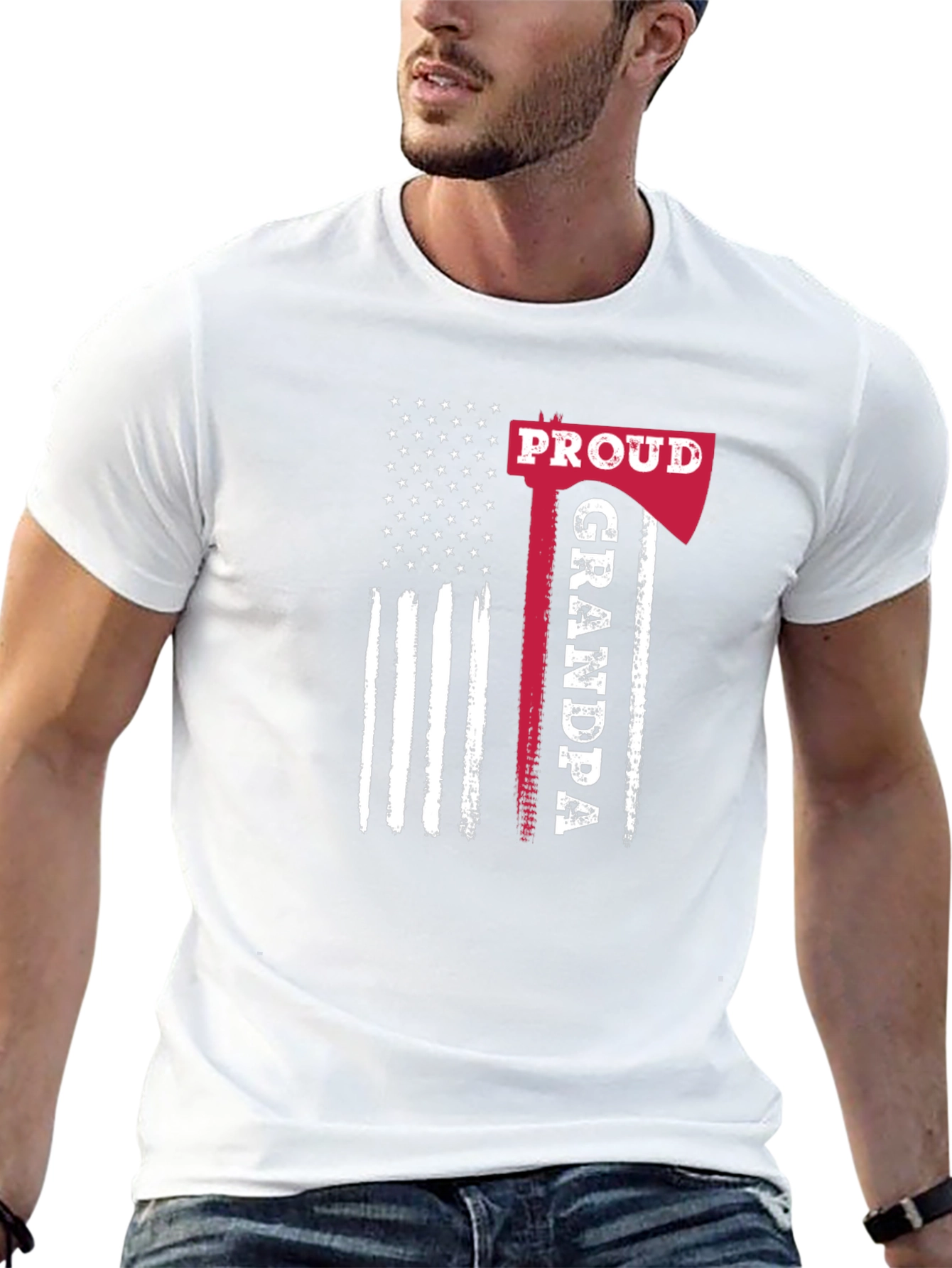Proud Grandpa Axe American Flag Graphic Tee