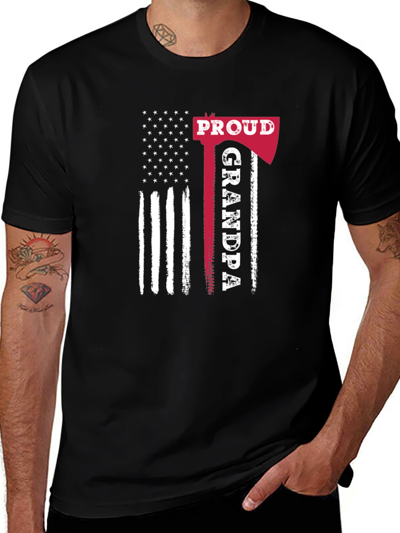 Proud Grandpa Axe American Flag Graphic Tee