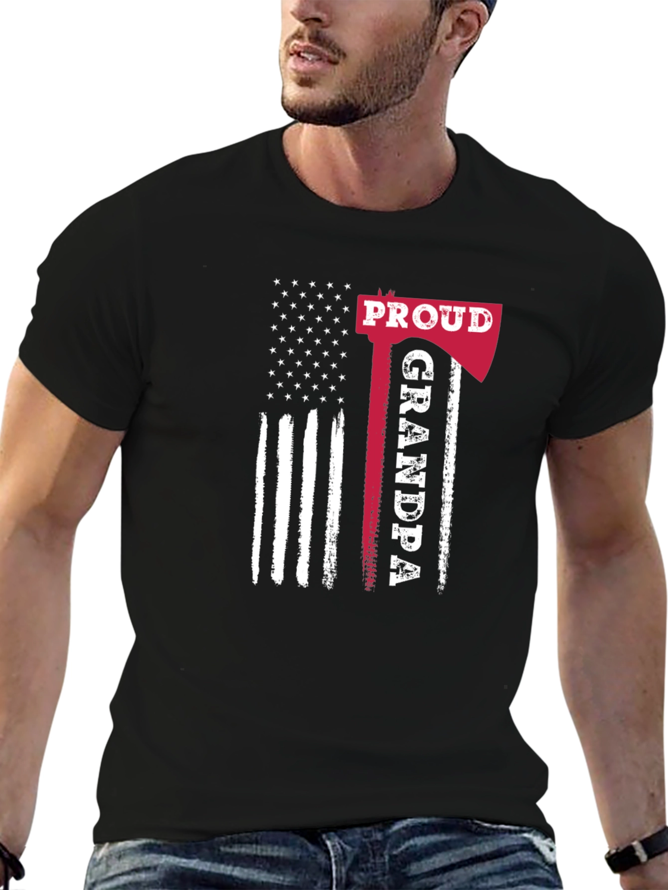 Proud Grandpa Axe American Flag Graphic Tee