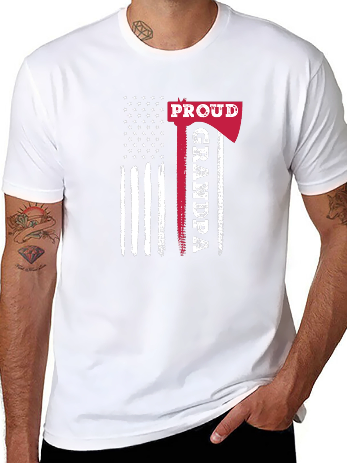 Proud Grandpa Axe American Flag Graphic Tee