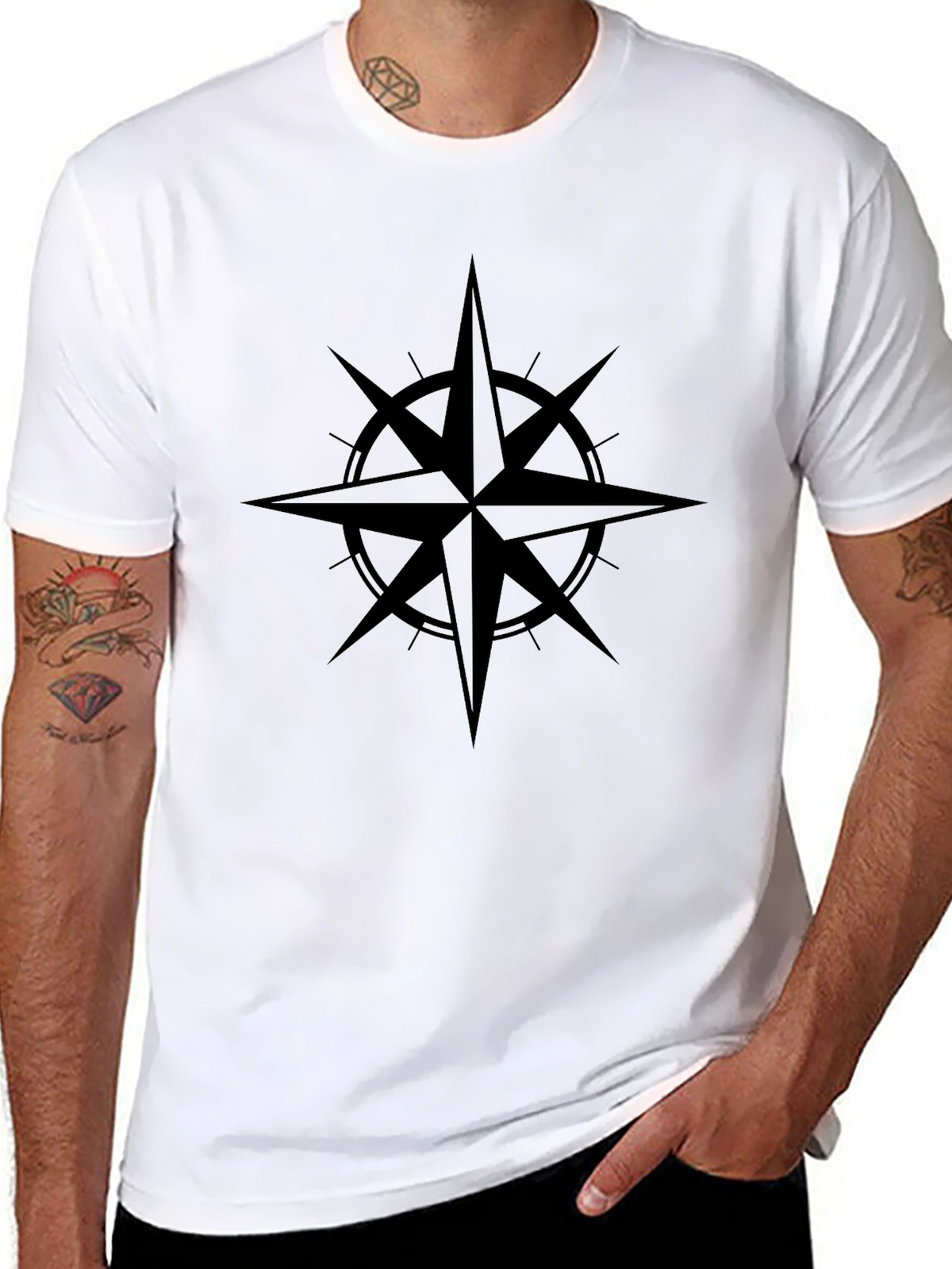 Mens Black Compass Graphic T-Shirt