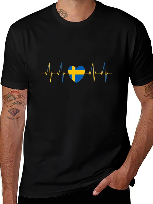 Sweden Flag Heartbeat Black T-Shirt