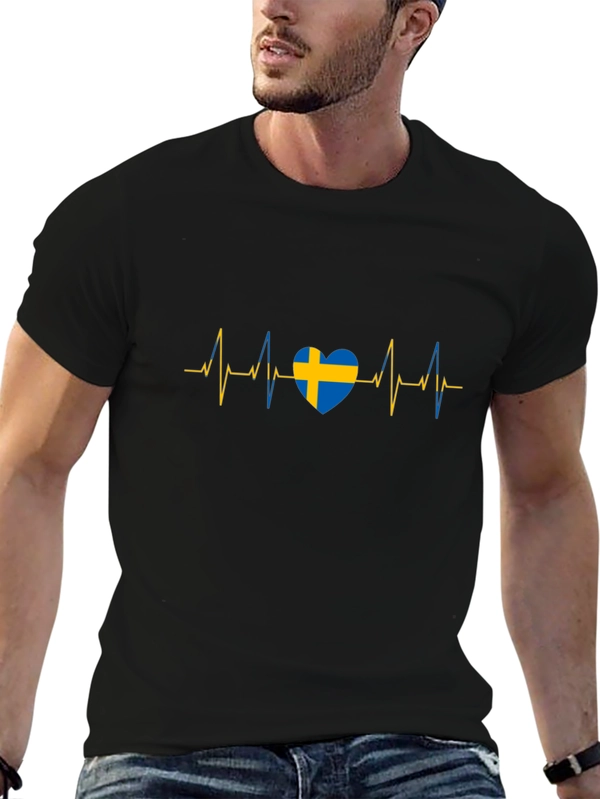 Sweden Flag Heartbeat Black T-Shirt