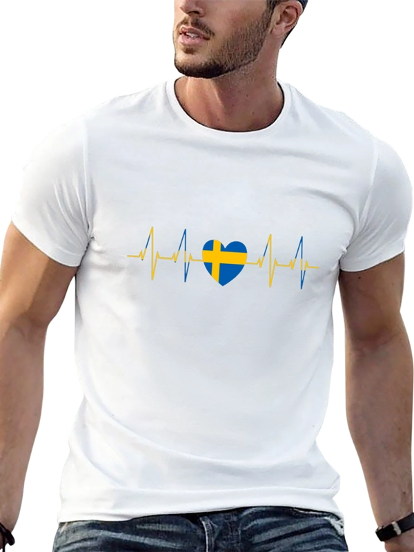 Sweden Flag Heartbeat Black T-Shirt