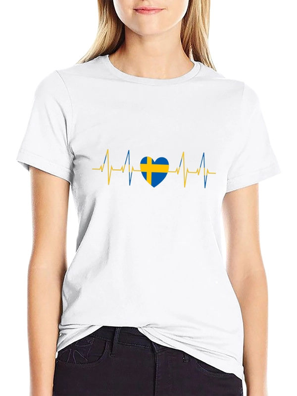 Sweden Flag Heartbeat Black T-Shirt