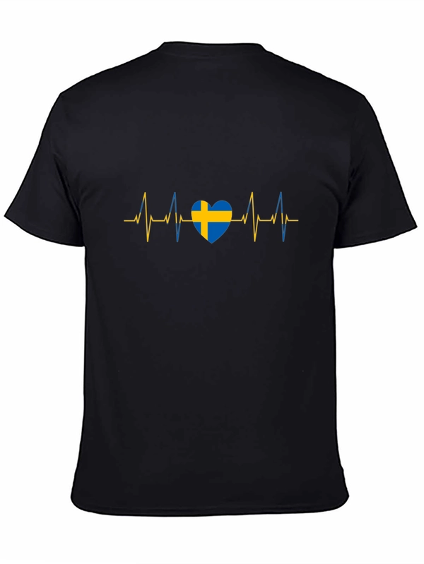 Sweden Flag Heartbeat Black T-Shirt