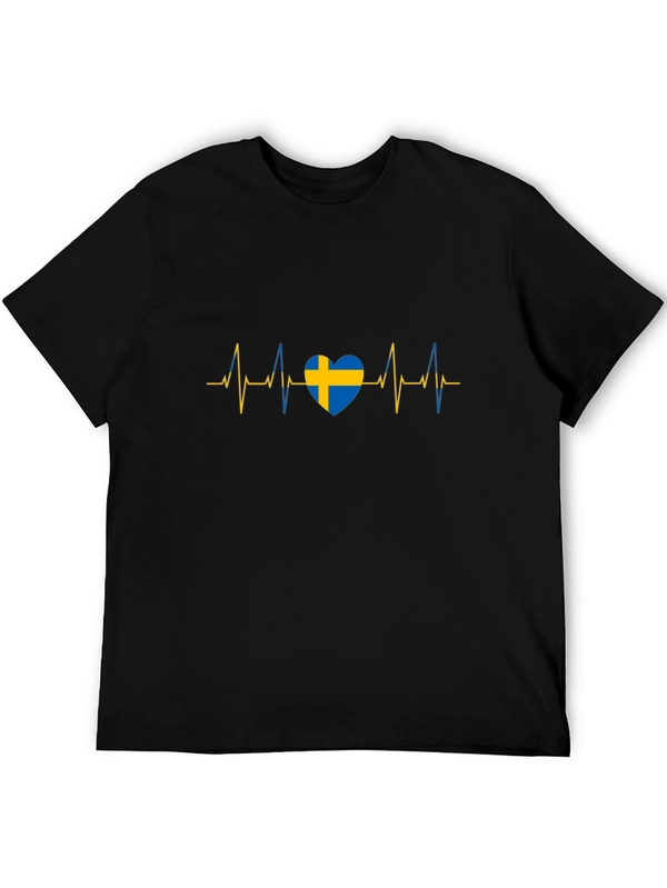 Sweden Flag Heartbeat Black T-Shirt