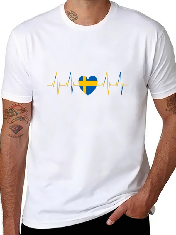 Sweden Flag Heartbeat Black T-Shirt