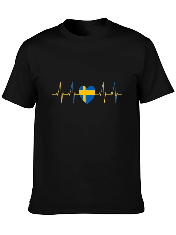 Sweden Flag Heartbeat Black T-Shirt
