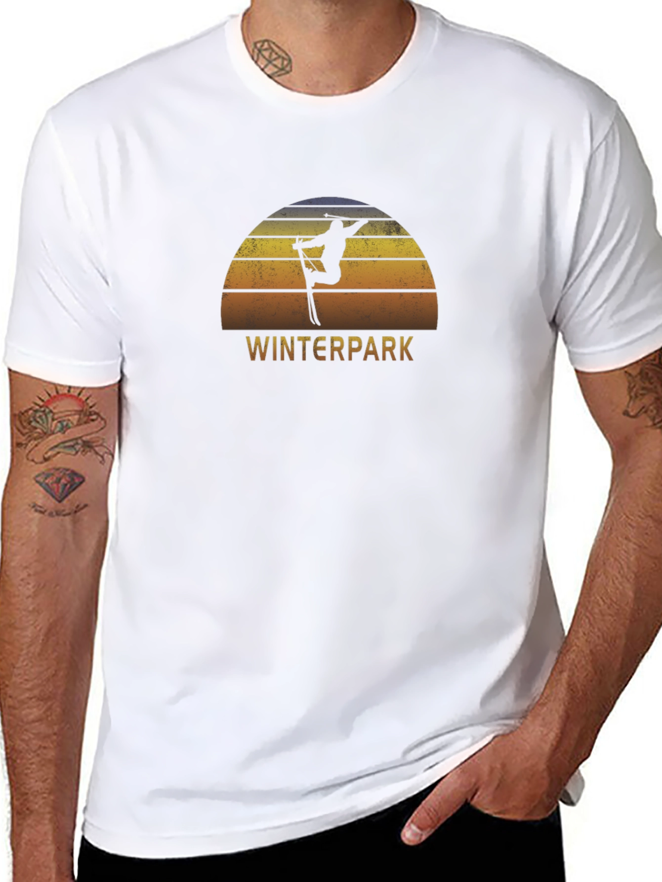 Winterpark Ski T-Shirt - Retro Sunset Design