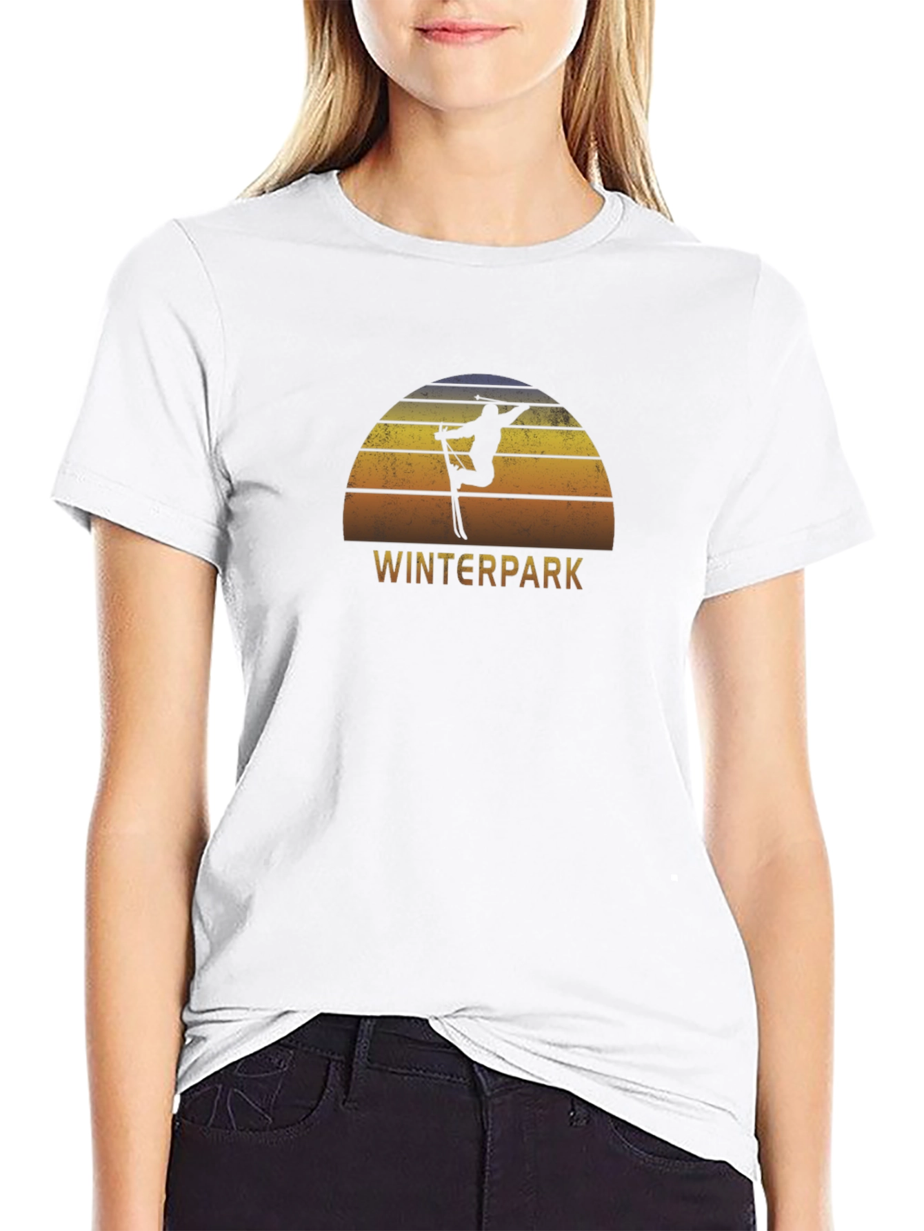 Winterpark Ski T-Shirt - Retro Sunset Design