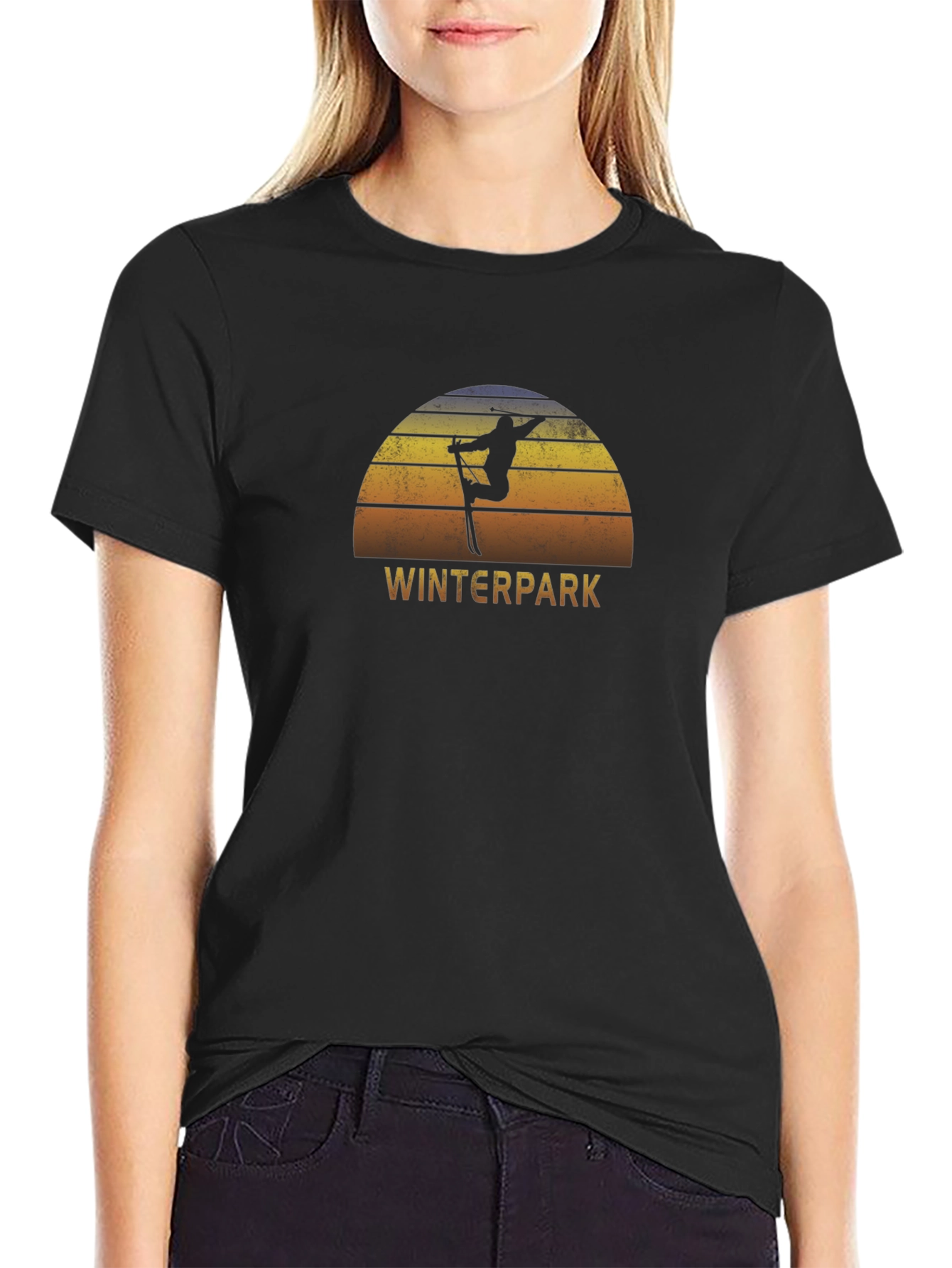 Winterpark Ski T-Shirt - Retro Sunset Design