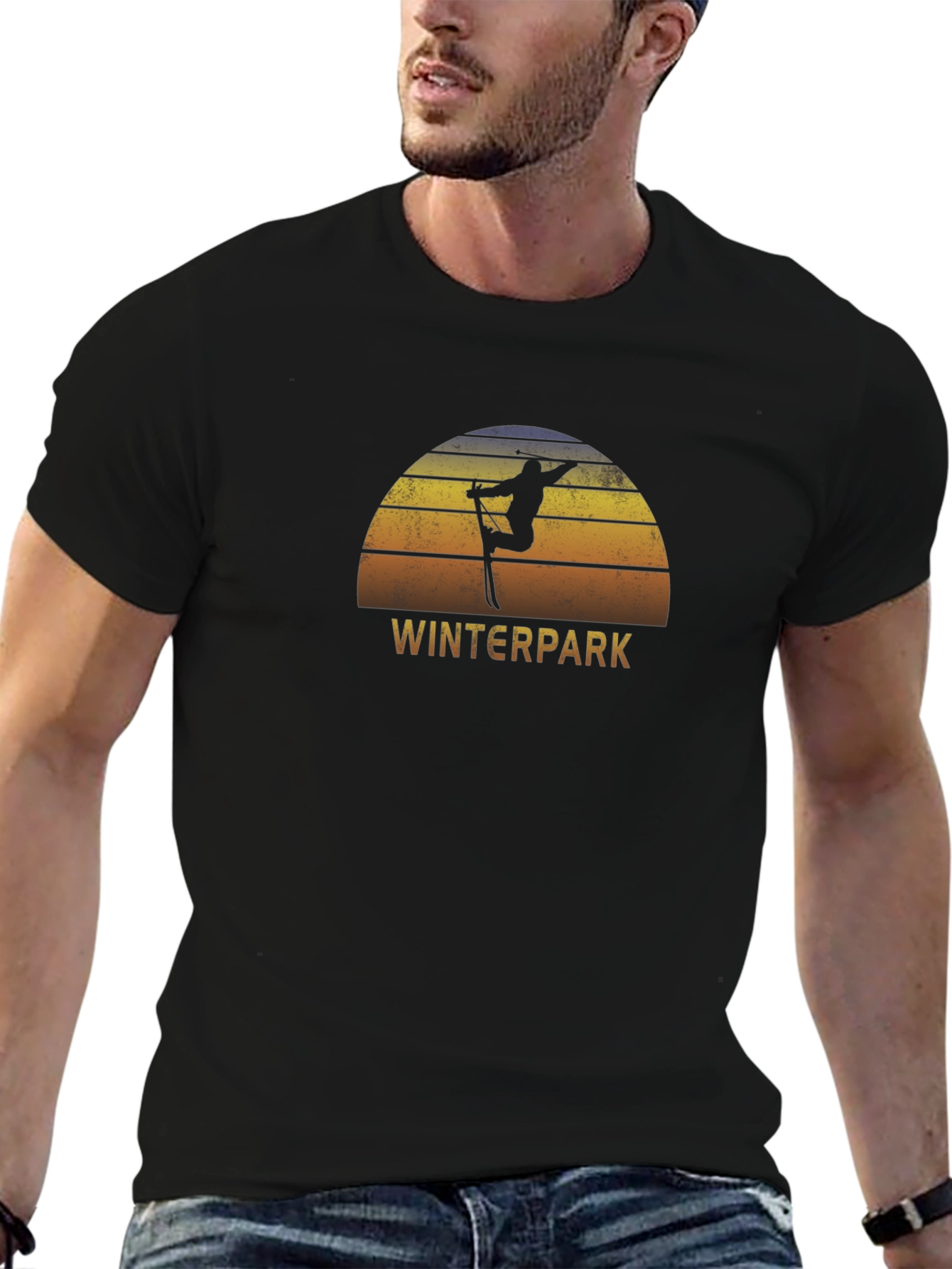 Winterpark Ski T-Shirt - Retro Sunset Design