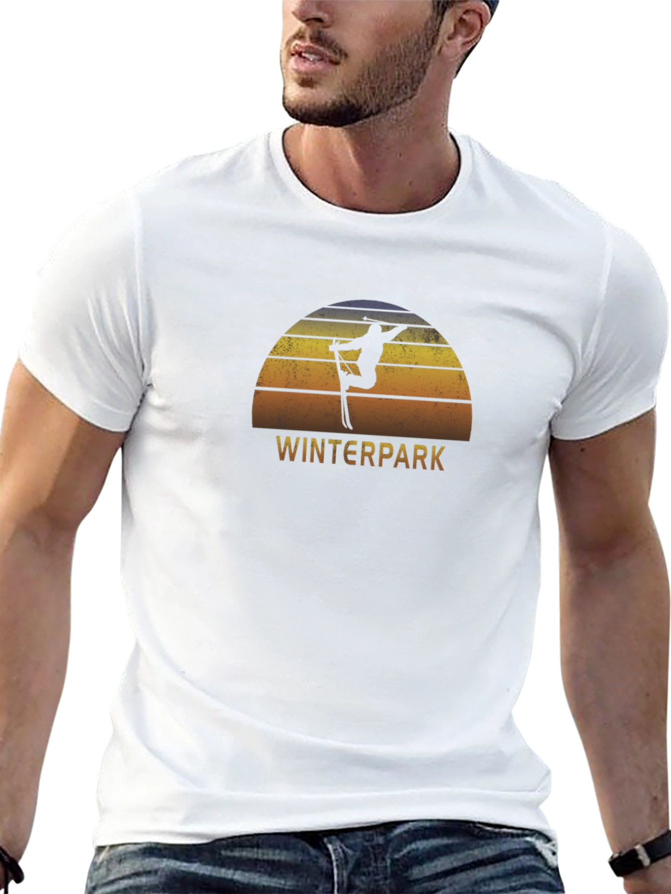 Winterpark Ski T-Shirt - Retro Sunset Design