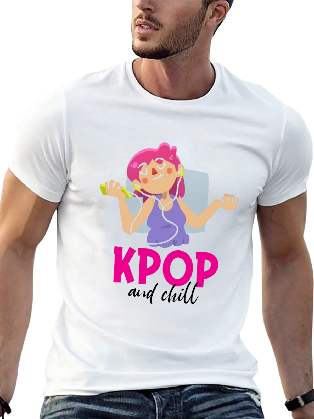 KPOP and Chill Graphic Tee - Black Cotton T-Shirt