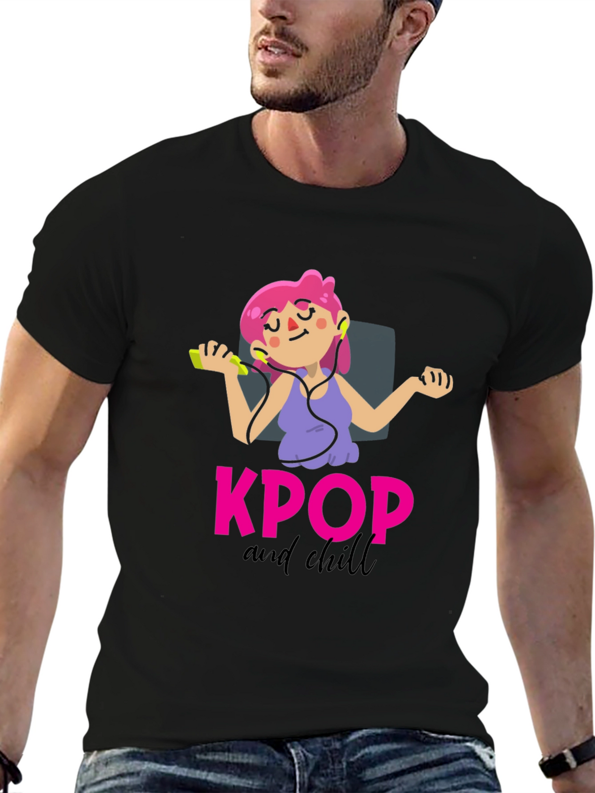 KPOP and Chill Graphic Tee - Black Cotton T-Shirt